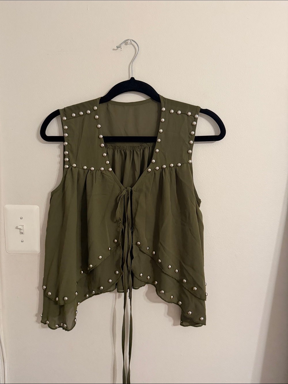 Army green top with studs (NWOT)